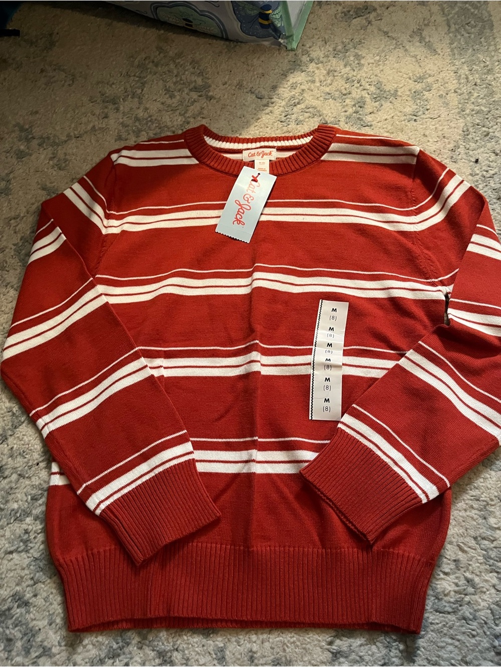 Cat & Jack Rust Color and White Striped Crewneck Sweater